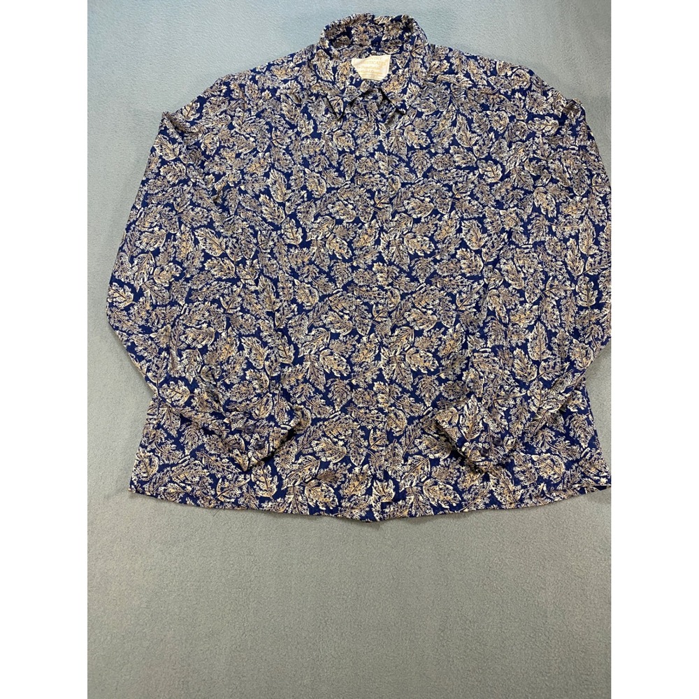 Country Vtg Sophisticates Pendleton Womens Blue Leaf Print Button Down Blouse 12